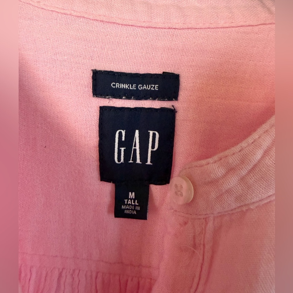 Gap women’s‎ long sleeve pink crinkle gauze blouse size medium tall - Picture 3 of 6